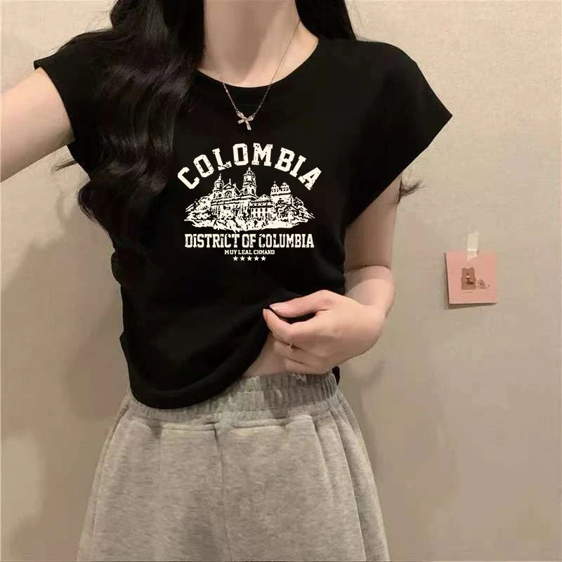 正肩圆领短袖T恤女打底衫2025夏季新款褶皱收腰设计感小众上衣潮