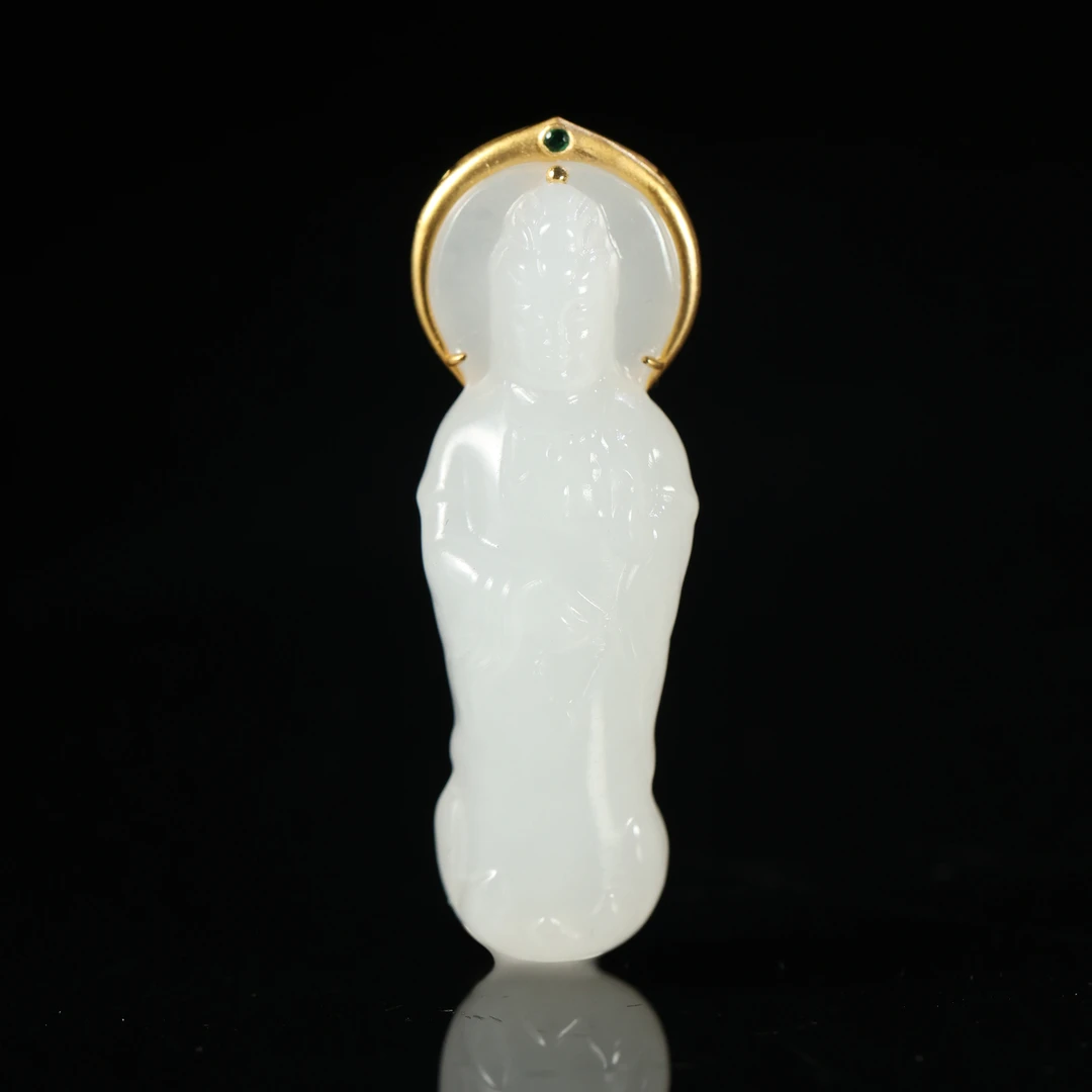 浮梦/18K金和田玉观音吊坠