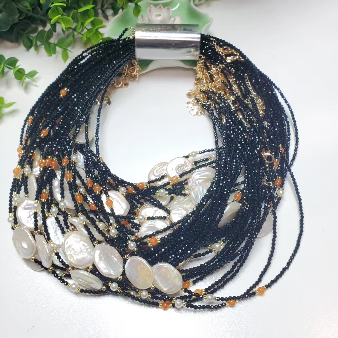 P251【赵小姐】百搭款珍珠+南红玛瑙+尖晶石925项链多样式发其一