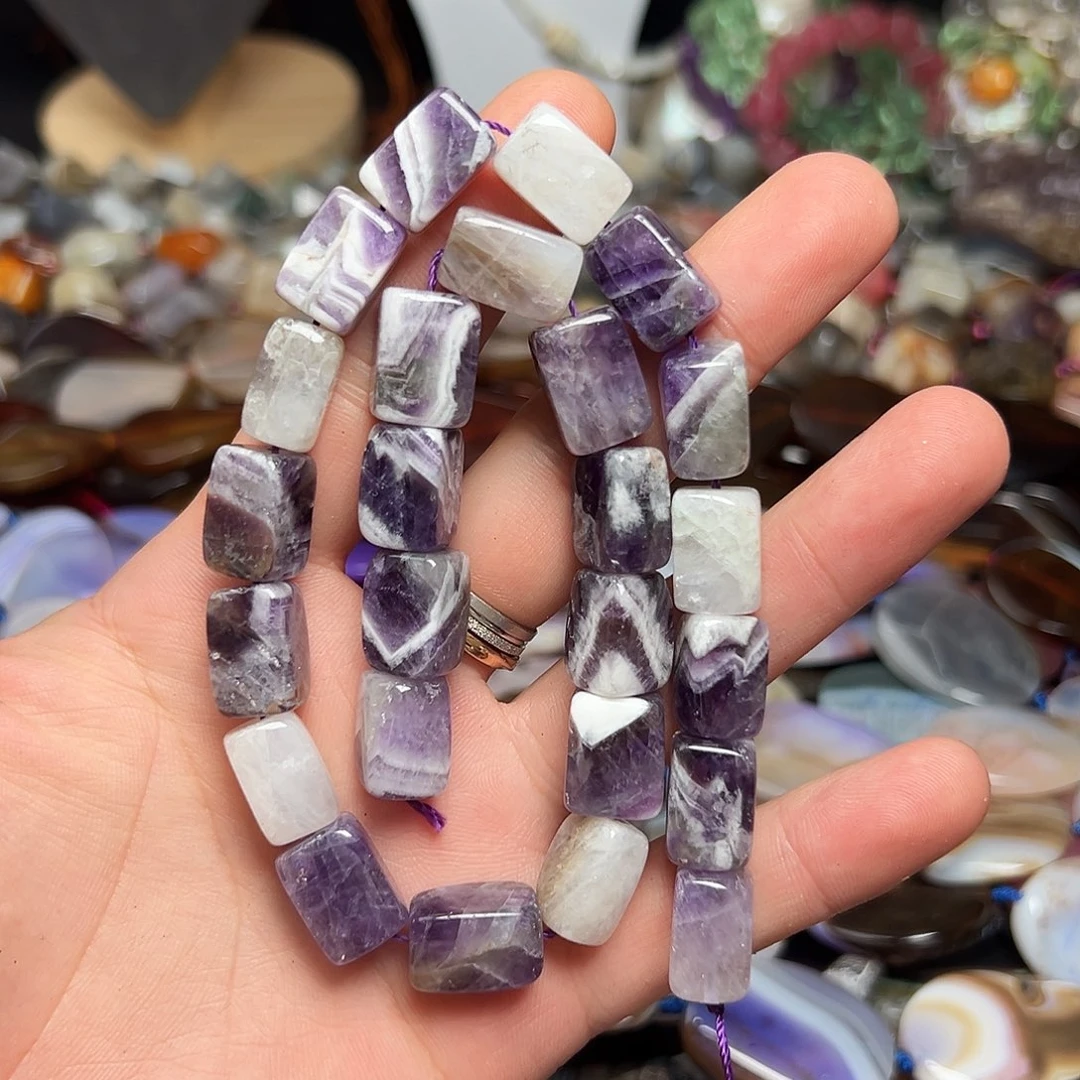 玛瑙/玉髓合金珠宝半成品J782梦幻紫水晶长方块一条宽10mm高15mm