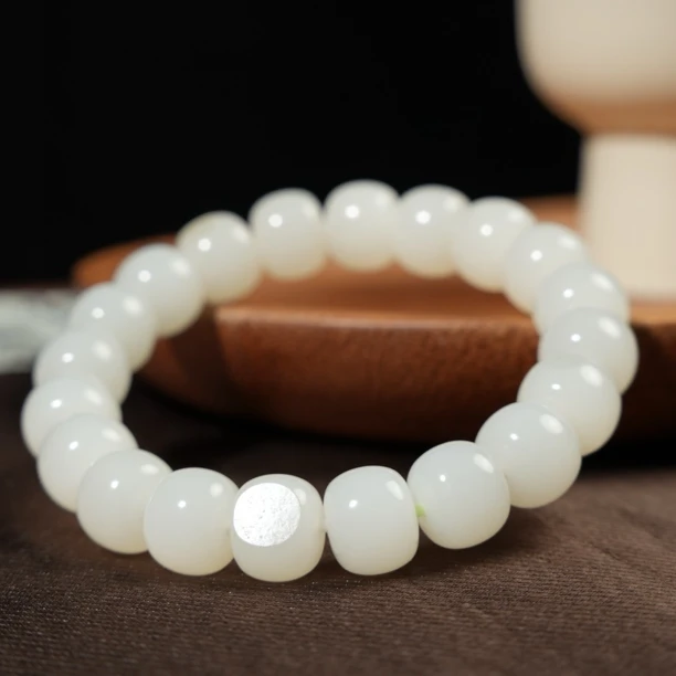 盛石「玉琼」‘NGTC N1’新疆和田籽玉过眼过灯老型手串羊脂白玉