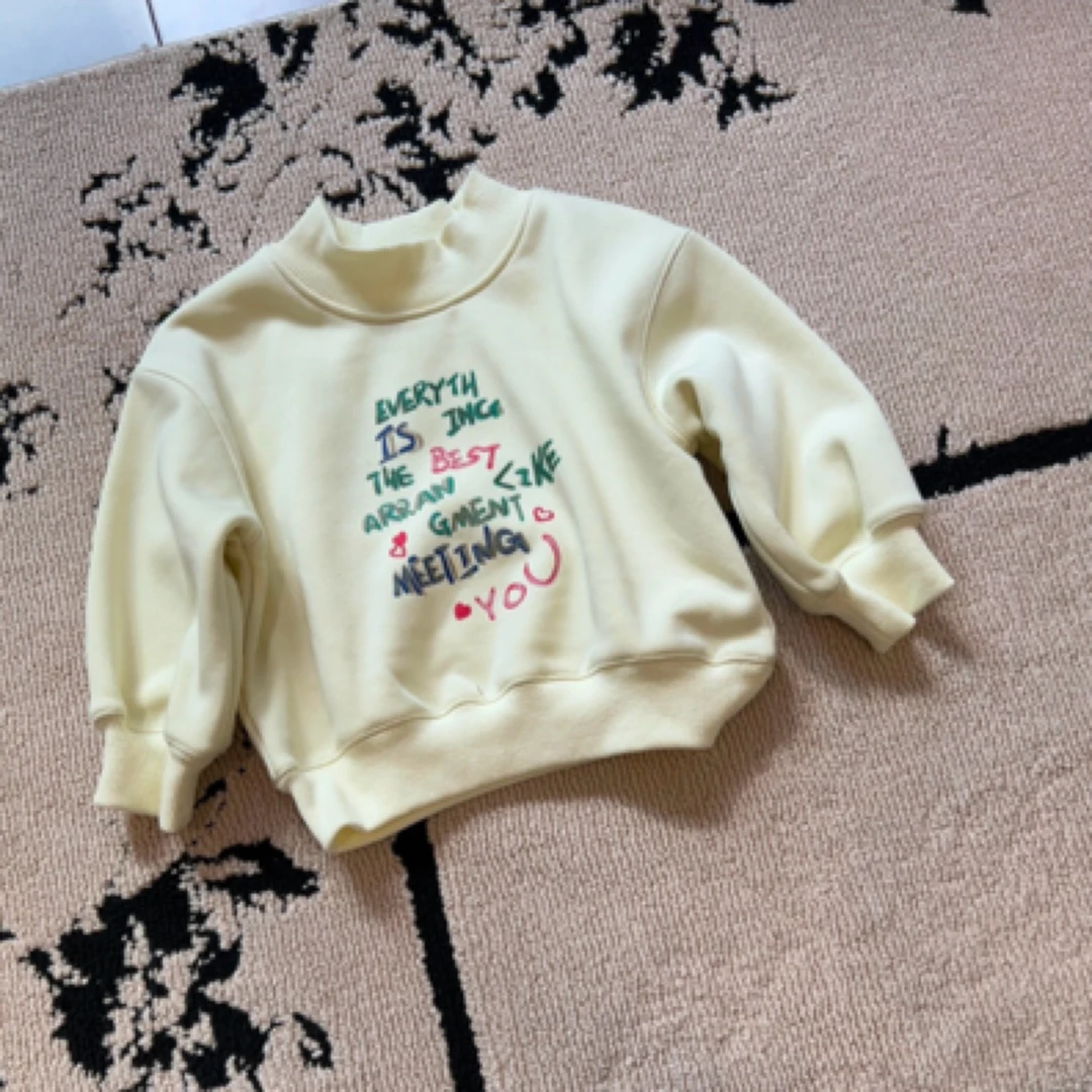 【编号Q120】Y244061603-05-儿童半高领印花卫衣米绿色-yew