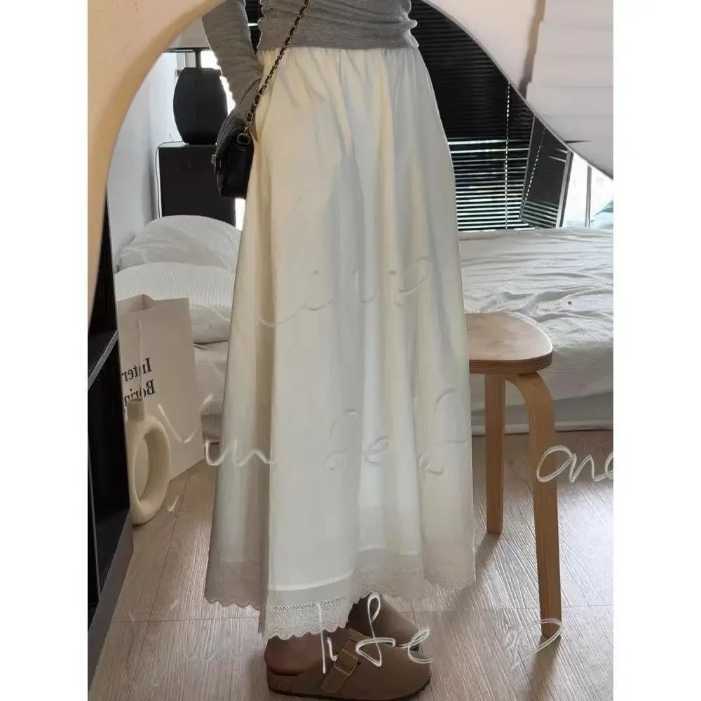 【如如】大码法式白色半身裙女夏季遮肚显瘦裙子梨形身材a字蕾丝裙