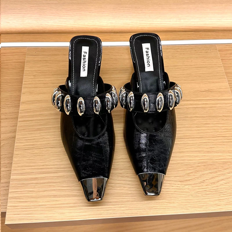 2025年春季新款百搭法式中跟单鞋女秋季凉拖鞋251035