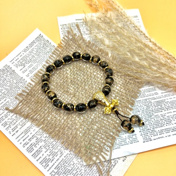 合金手链 「Richer」W049 宫宫黑金箔琉璃珠珠手链