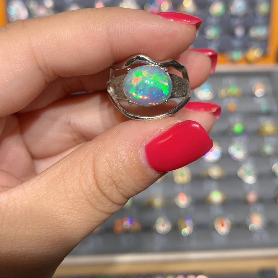 银S925镶嵌欧泊欧泊戒指l