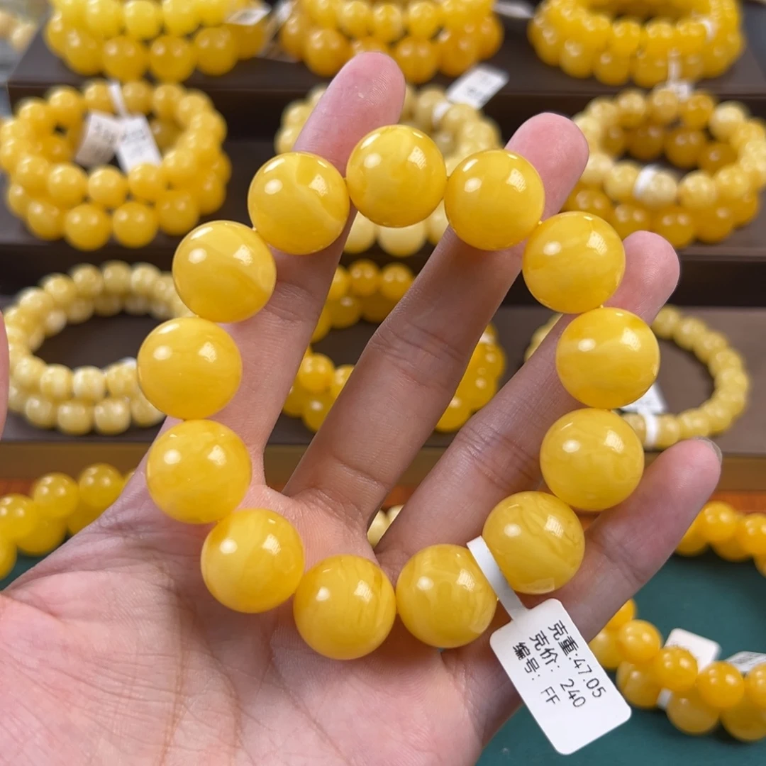 琥珀未镶嵌手链47.05g焦皮帝王黄满蜡妖花同料FF