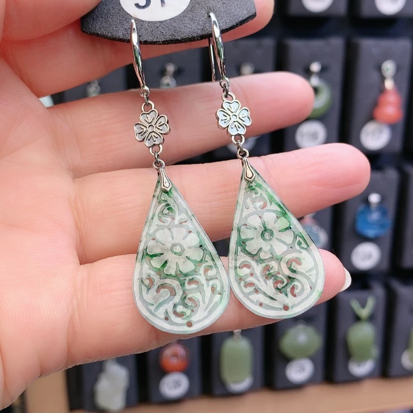 【闪购商品】翡翠耳饰银S925镶嵌辣*婆精美