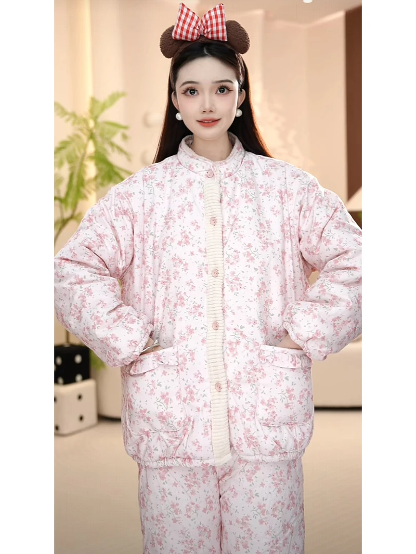【三层夹棉】冬季超厚加绒加厚高端保暖家居服睡衣女
