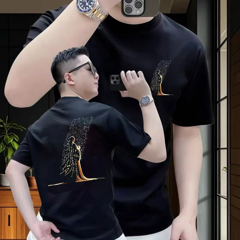 和尚念经 高品质新款轻奢T恤短袖极简印花圆领时尚潮牌宽松半袖