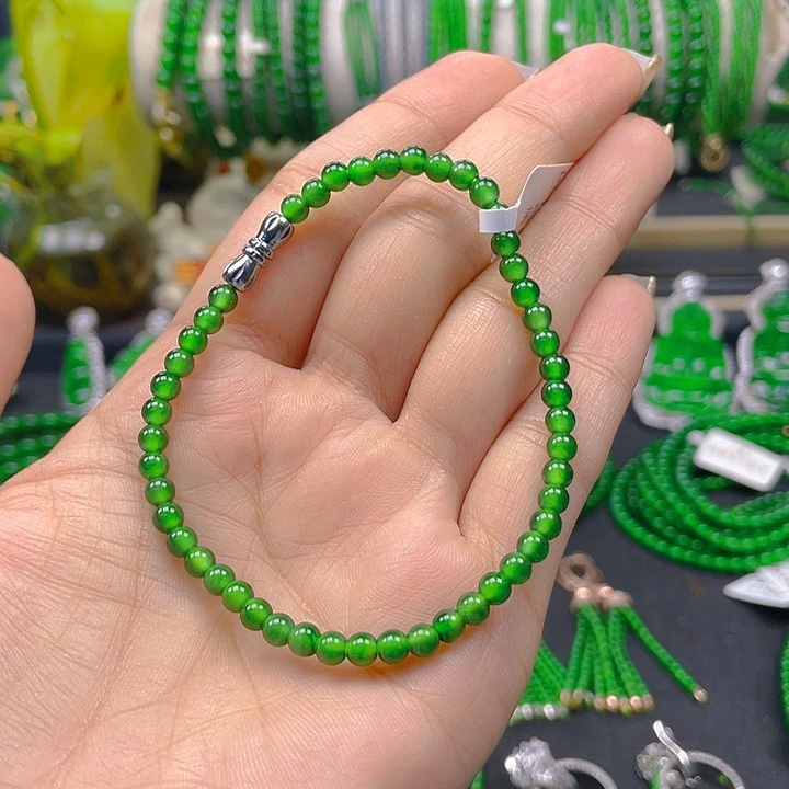 未镶嵌手链翡翠高冰冰阳绿4
