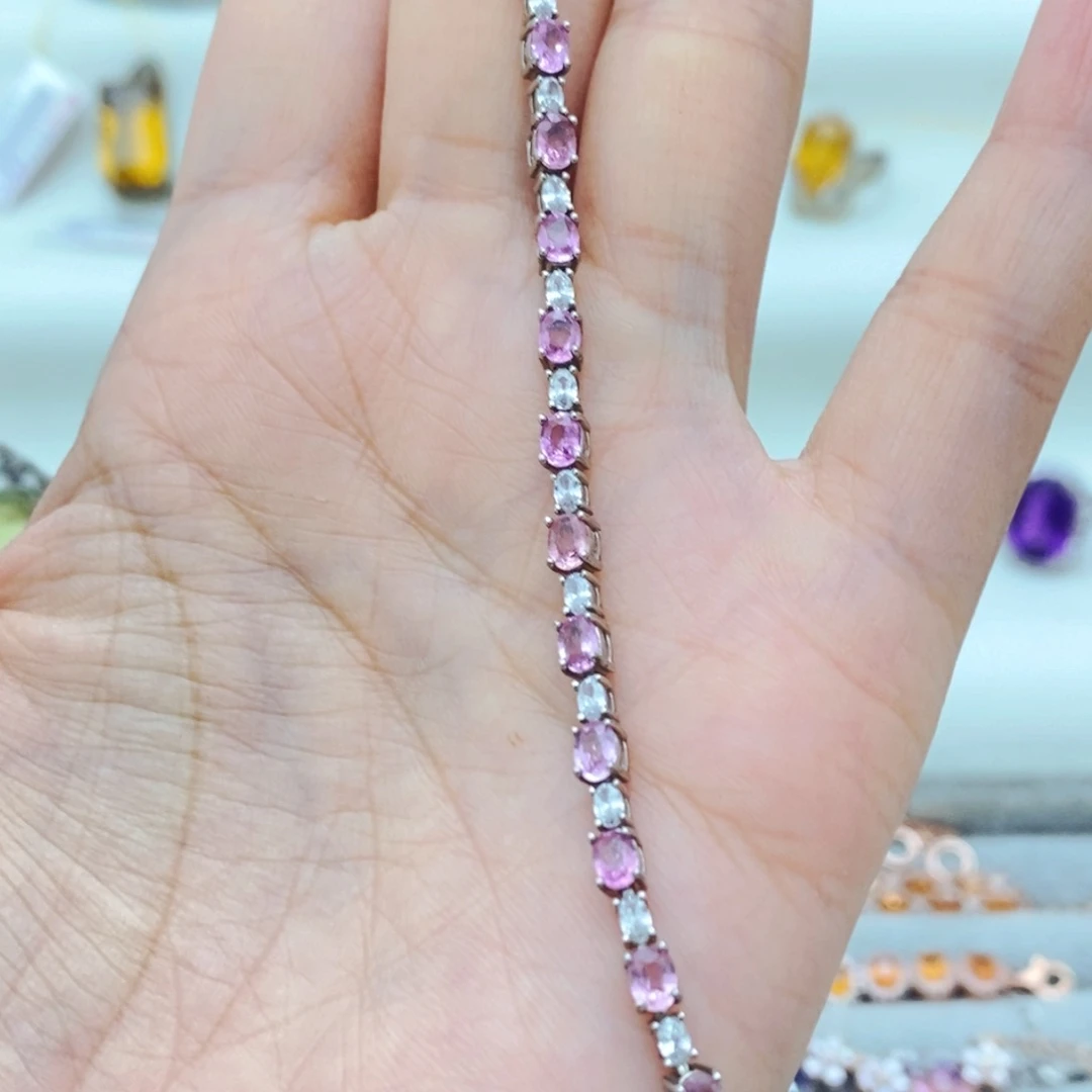手链彩色蓝宝石银S925镶嵌