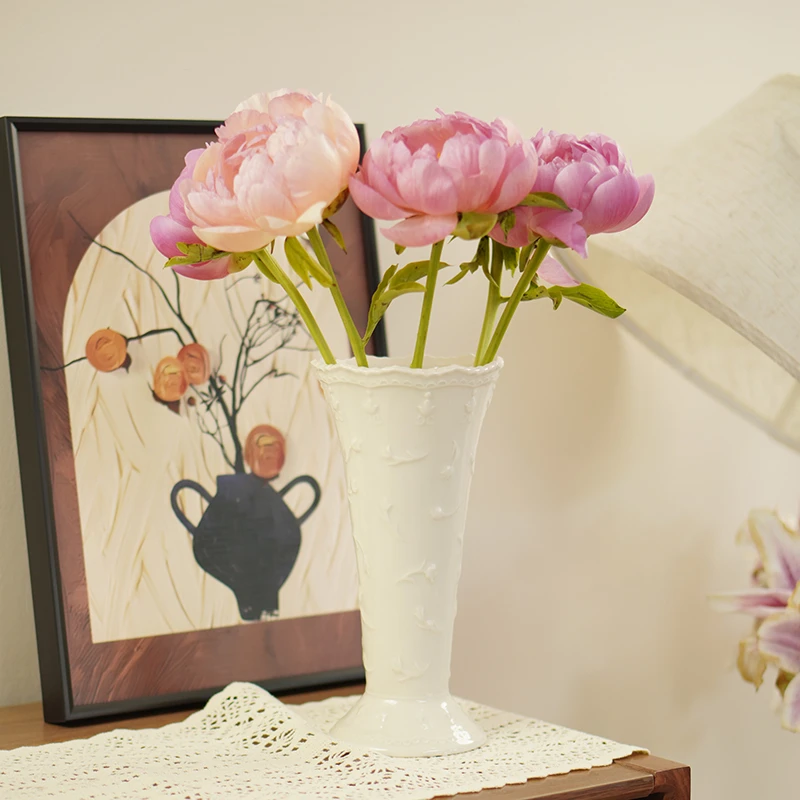 法式浮雕奶油风景德镇陶瓷花瓶设计家居插花适合芍药摆件