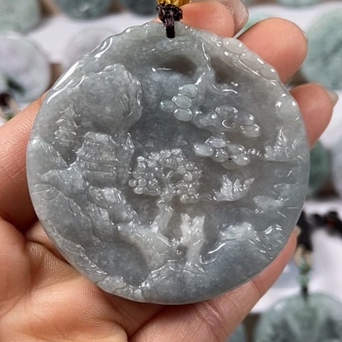 翡翠颈饰未镶嵌山水牌福利