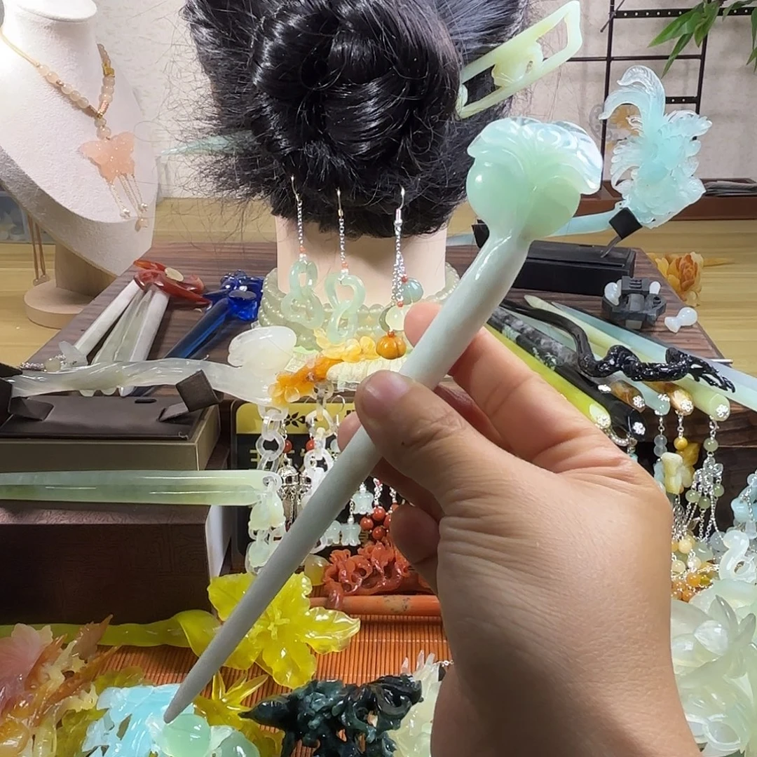 蛇纹石玉合金发饰