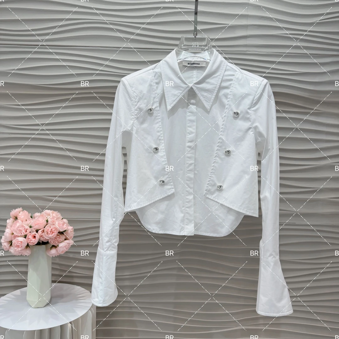 【丹】2025秋季新款衬衣白色上衣骑士短衬衫5319