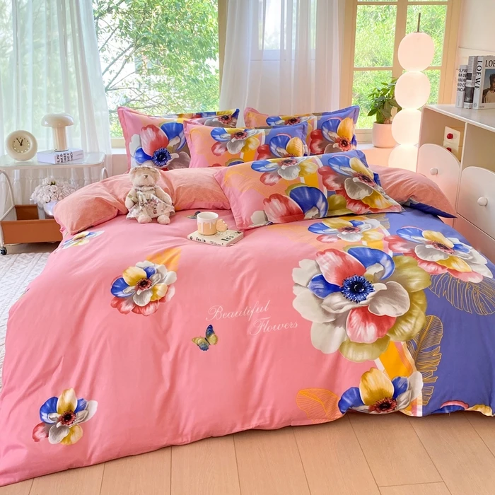 加厚磨毛大版植物羊绒棉印花四件套中国风田园床单被套床上用品