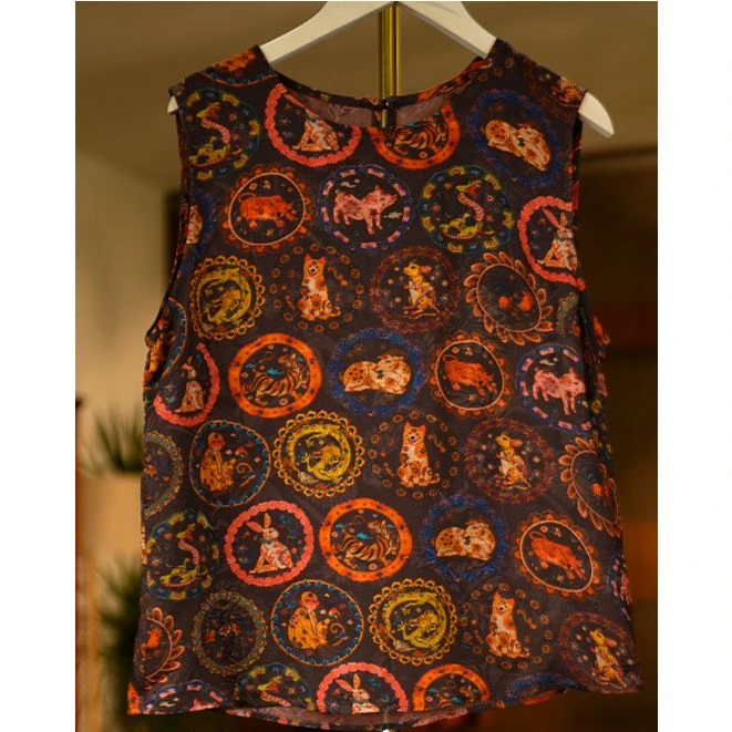 十二生肖<<非遗美学>>118动物印花双面穿修身无袖背心