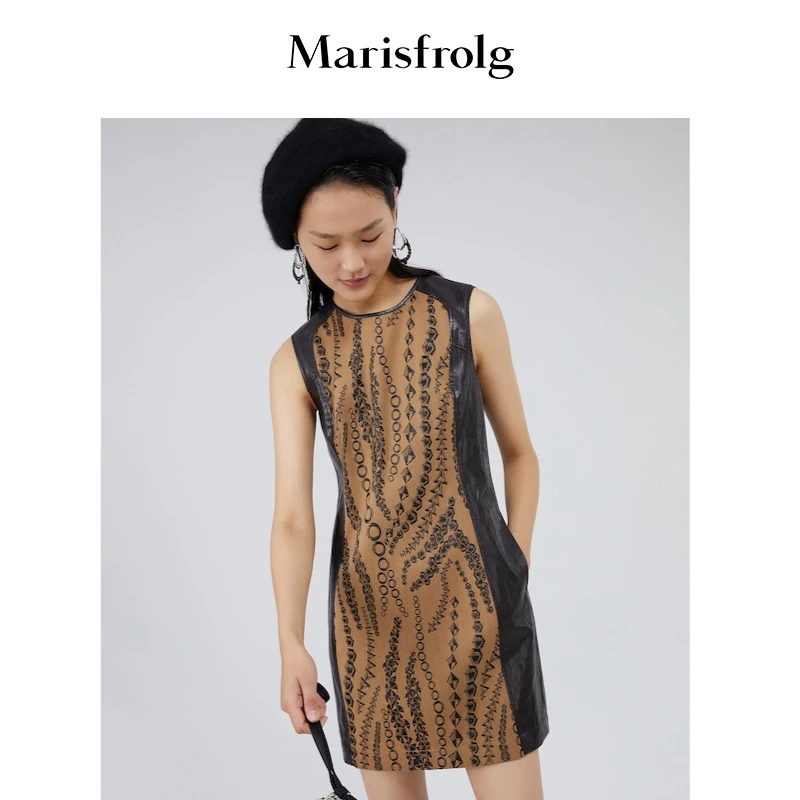 【婷婷专属】Marisfrolg/玛丝菲尔拼接印花黑色连衣裙