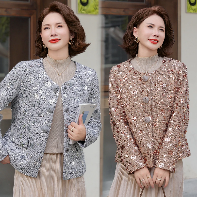妈妈秋装小香风外套气质上衣服2025新款中老年女装春秋高级感夹克