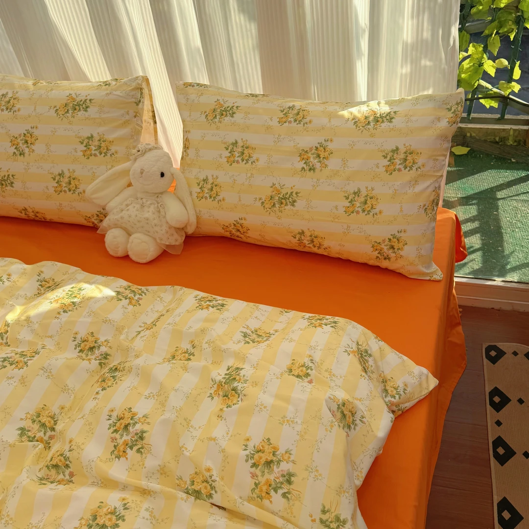 春秋ins全棉四件套加厚100%斜纹纯棉田园风碎花床单被套床上用品