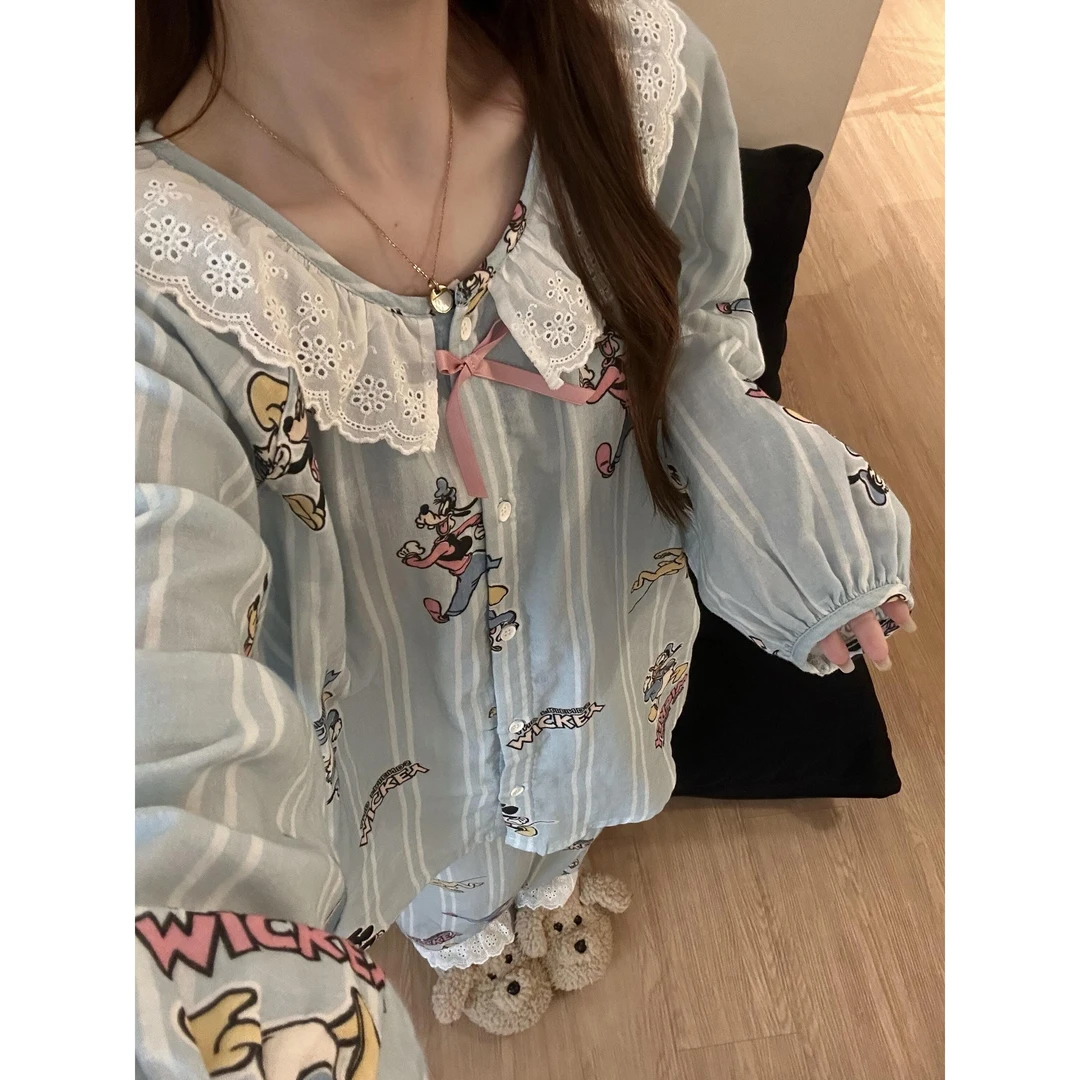 娃娃领可爱卡通米奇印花睡衣女春秋季2025新款长袖长裤家居服套装