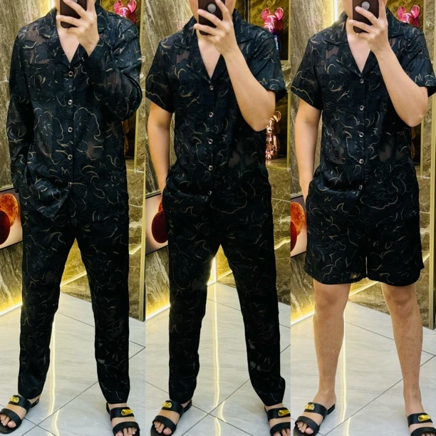 【1830】镂空提花可外穿防晒家居服睡衣套装男士时尚休闲轻薄透气