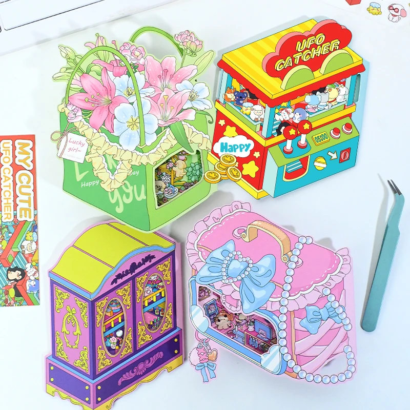 女神节森游7.0折叠贺卡微缩场景造景贴纸解压手工2.5D造景diy贴