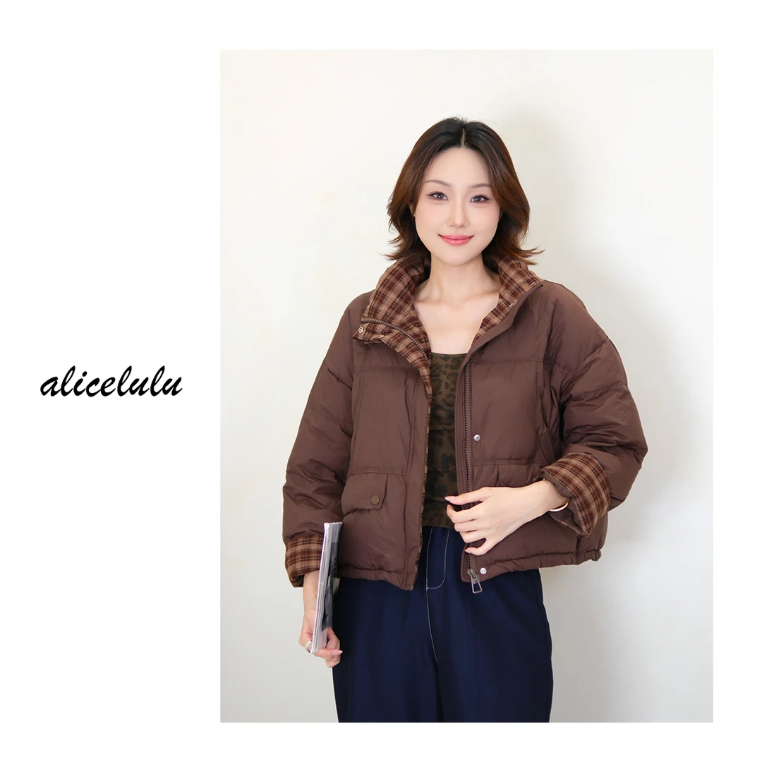 [alicelulu] 冬季新款拼接格子羽绒外套立领保暖S2143797T