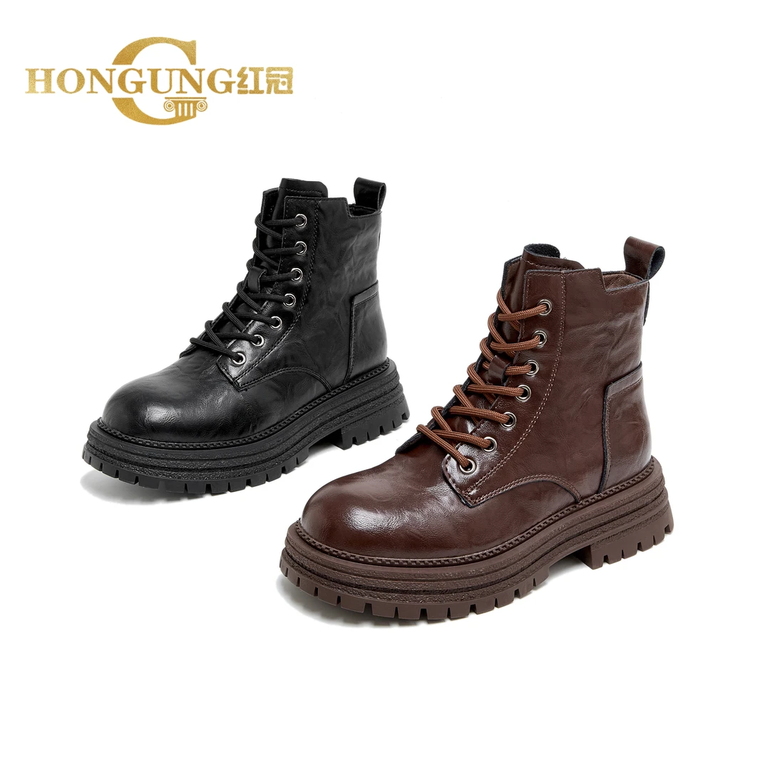 清！ | 加绒红冠马丁靴女款秋季英伦风黑色靴子中筒厚底短靴605