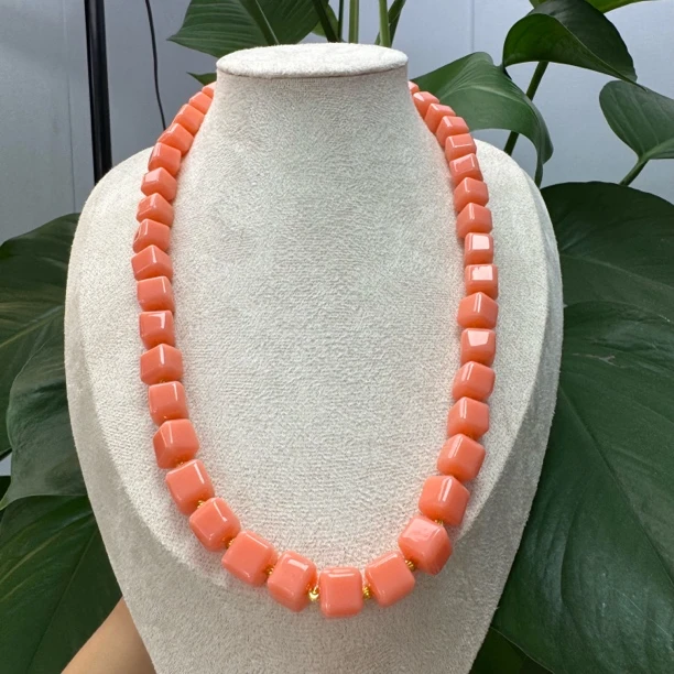 非金属珐琅项链 粉色 1.0方糖项链 S253