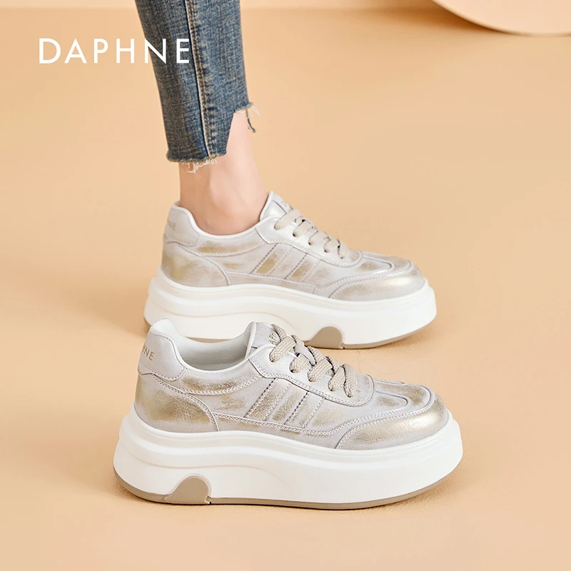 达芙妮正品松糕鞋2025秋季新款潮流板鞋增高系带擦色休闲鞋韩版