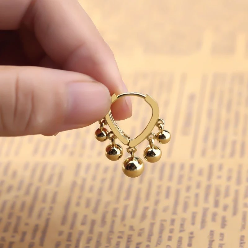 钛钢耳饰 五面玲珑珠转运珠圆球耳坠耳环爱心耳扣心形闺蜜耳环