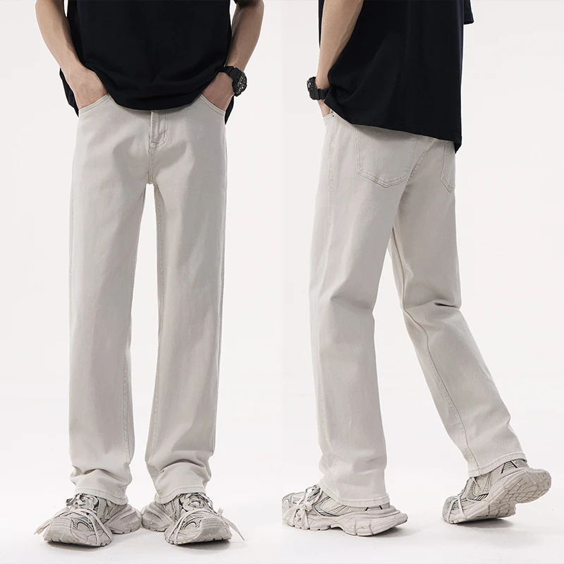 新款休闲弹力浅灰色牛仔长裤百搭直筒青年日常穿着