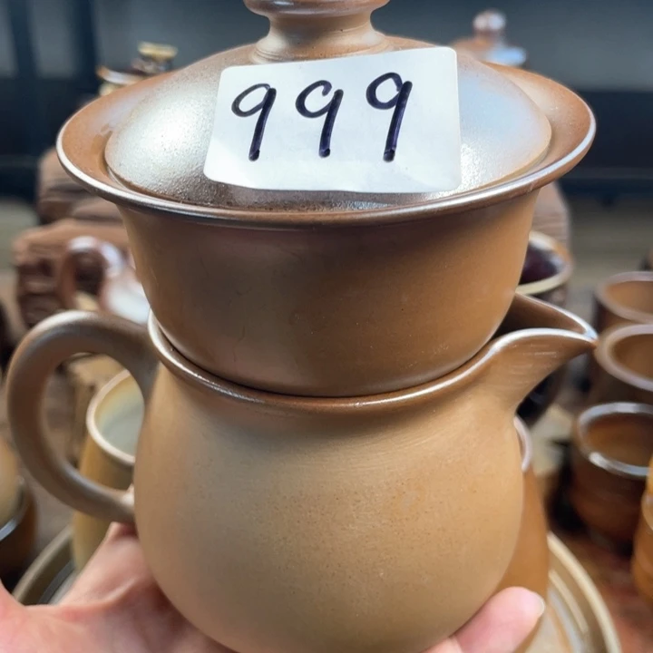 壶世****！建水紫陶白泥柴烧盖碗