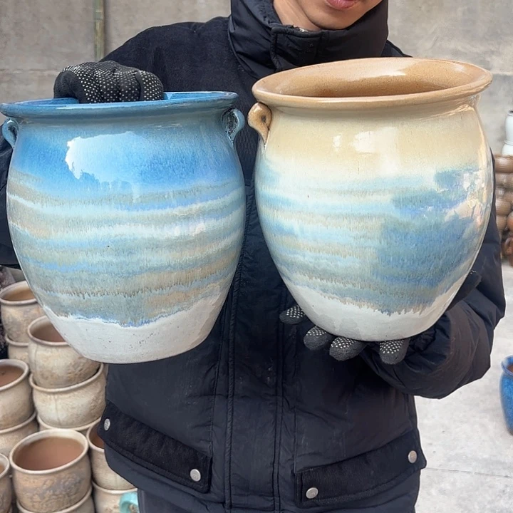 红陶山水画两个口径18高度20