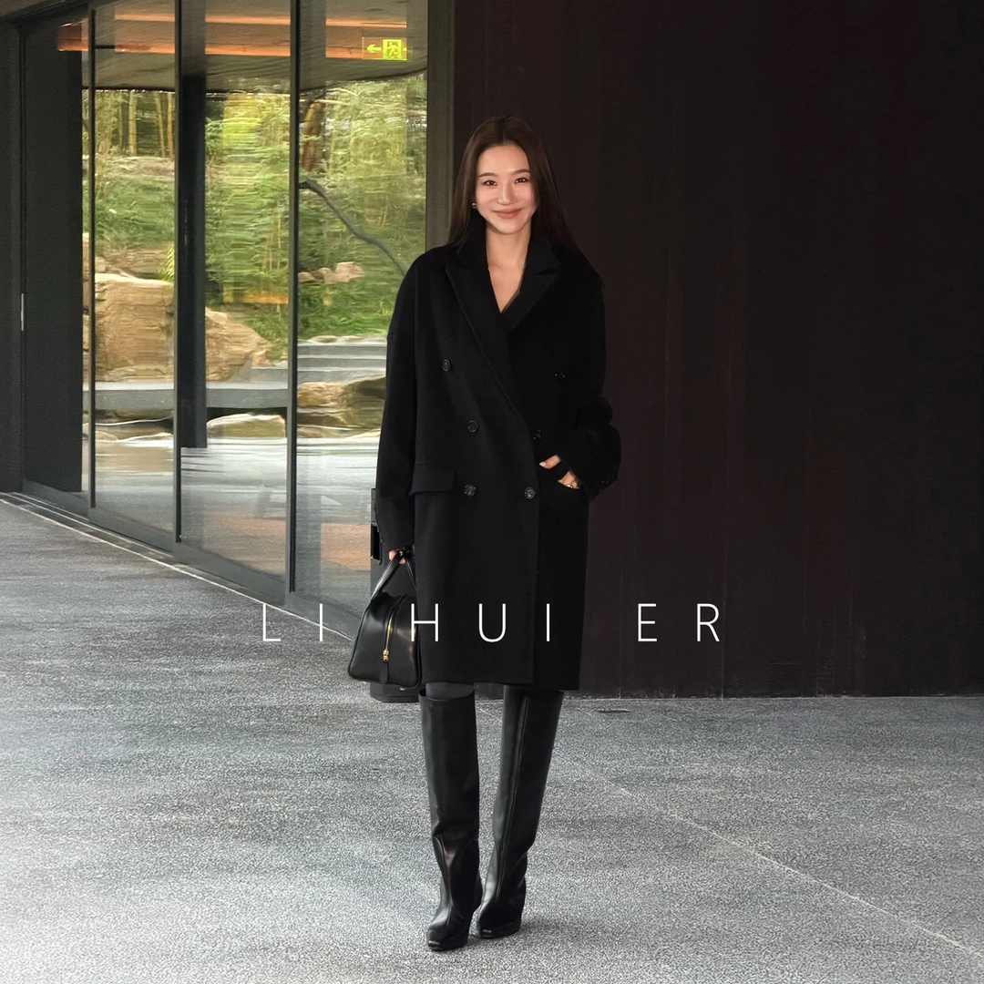 LiHuiEr李慧儿【旧世纪回响】2025冬季百搭气质时尚黑色大衣D53039