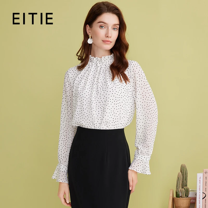 【春季新款】EITIE爱特爱舒适波点印花显瘦木耳领小上衣A2513503