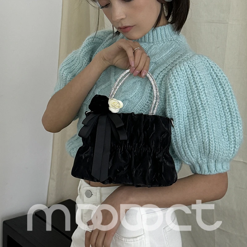 【娘娘专享】新中式气质水钻褶皱手提云朵包小香风链条斜挎包百搭