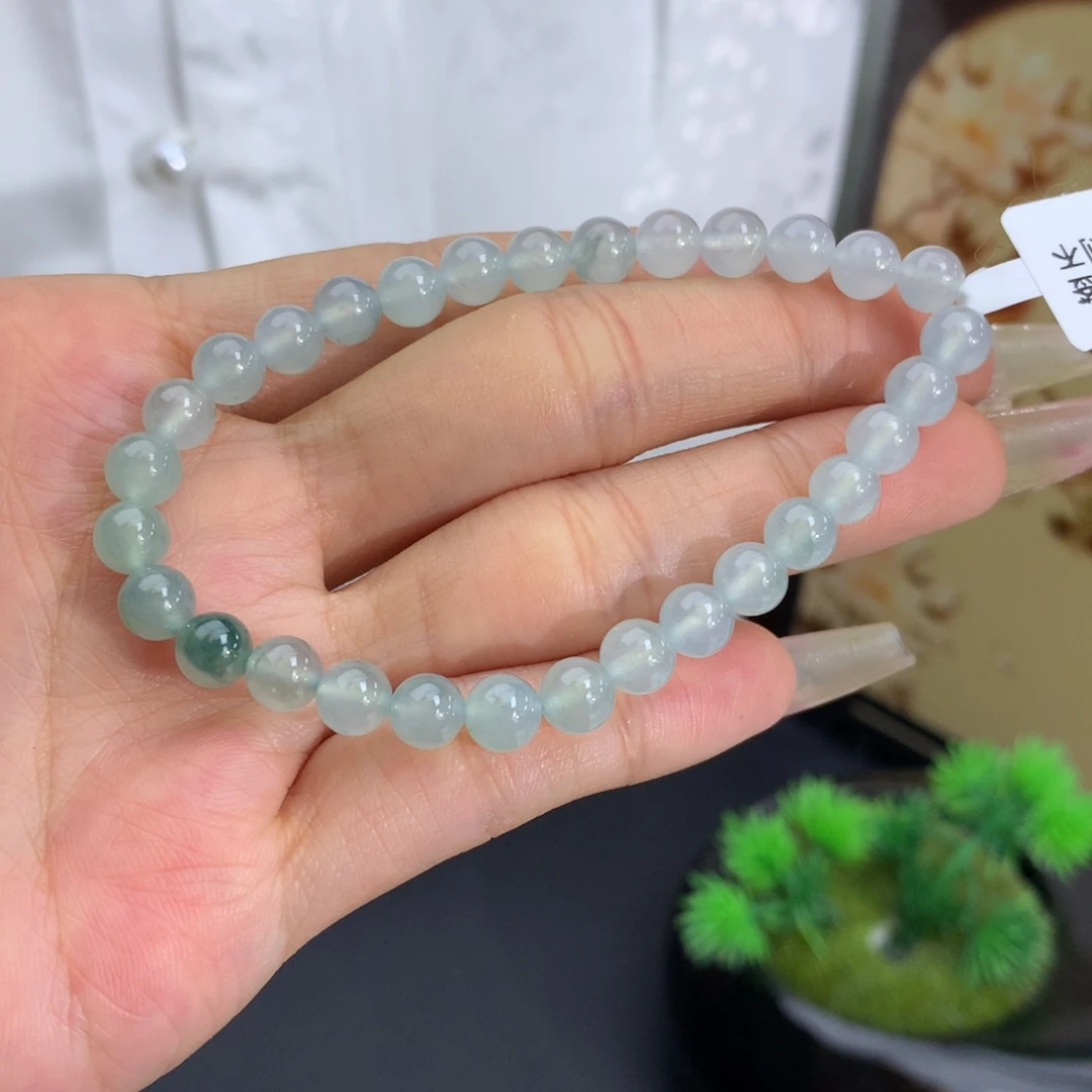未镶嵌手链翡翠卡5.8冰胶蓝晴飘花手串
