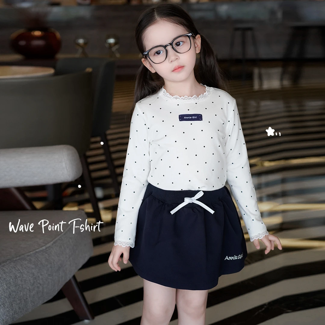 AnnieGirl秋季新款miu系女童套装波点长袖蝴蝶结裙裤刺绣时髦2025
