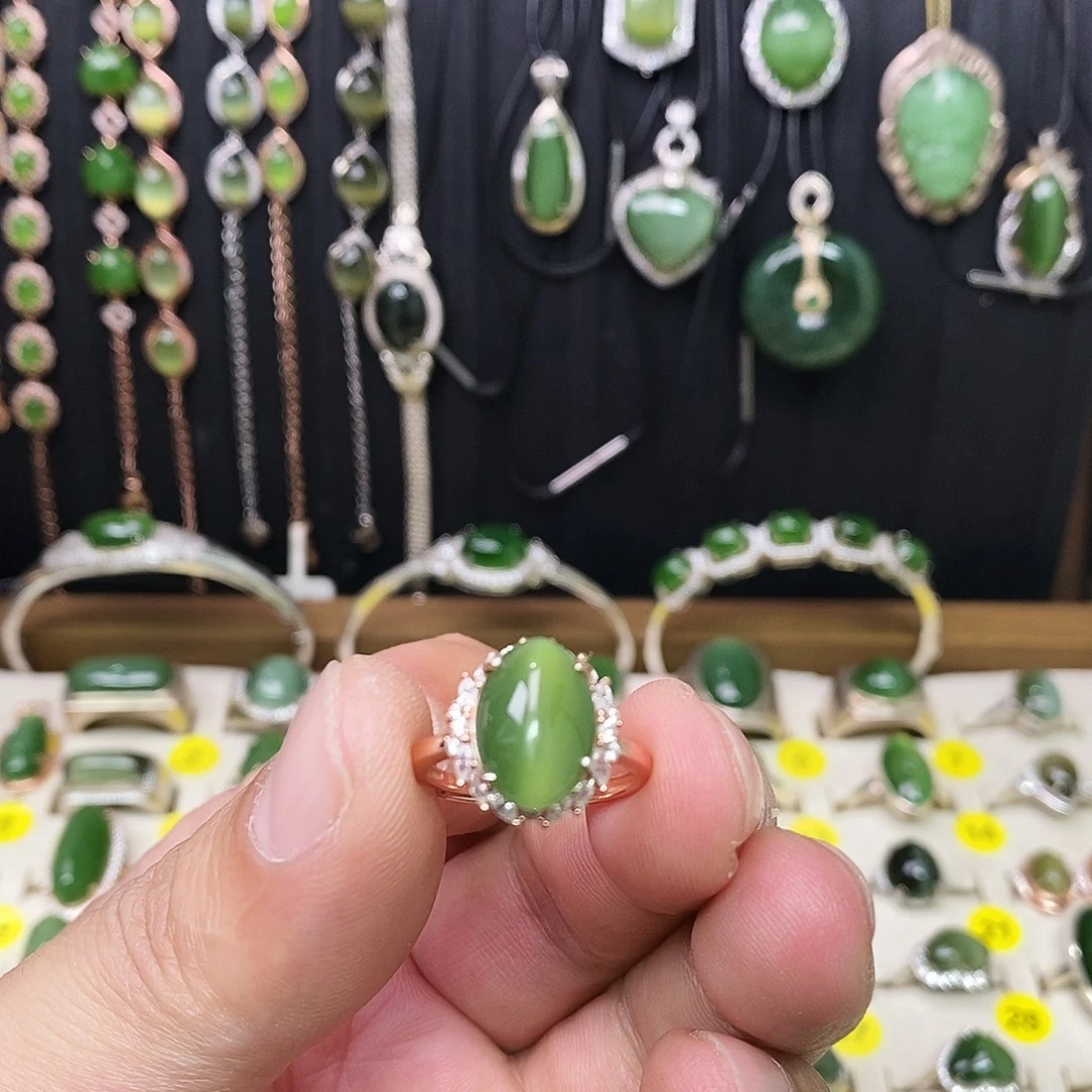 和田玉（碧玉）银S925镶嵌戒指