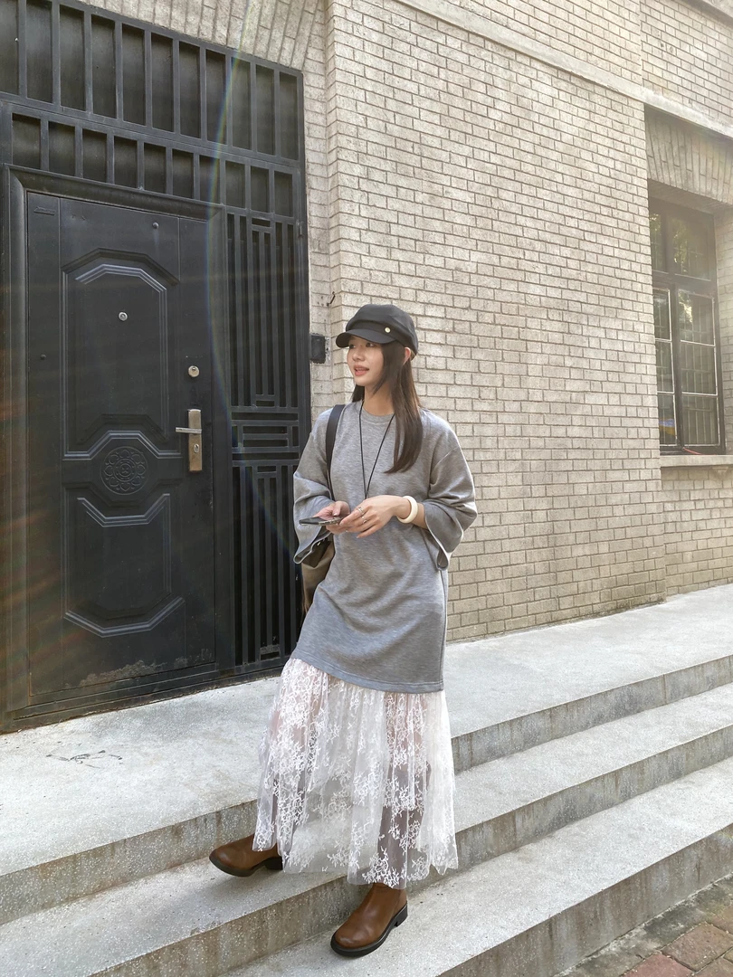 米古古 SOUL DETAIL # 7298#库 韩版碎花蕾丝拼接连衣裙（裙长128）