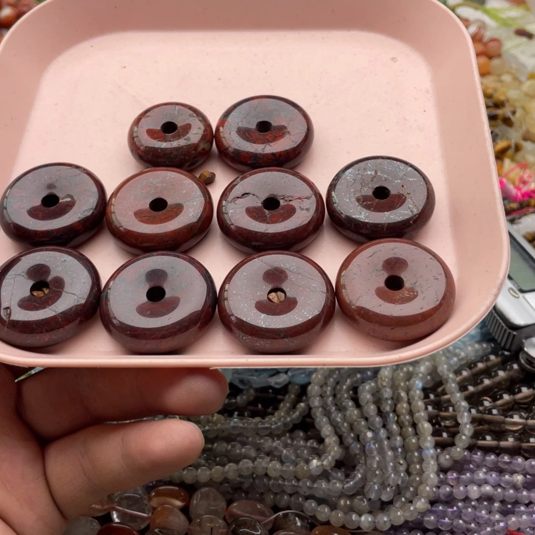 玛瑙/玉髓未镶嵌珠宝半成品两个装红一丁平安扣卡30微瑕