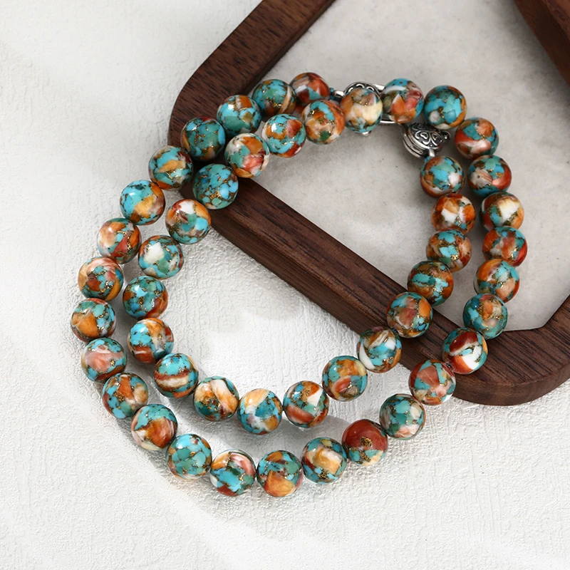 链子925银 「深蓝航线」8mm彩珠项链