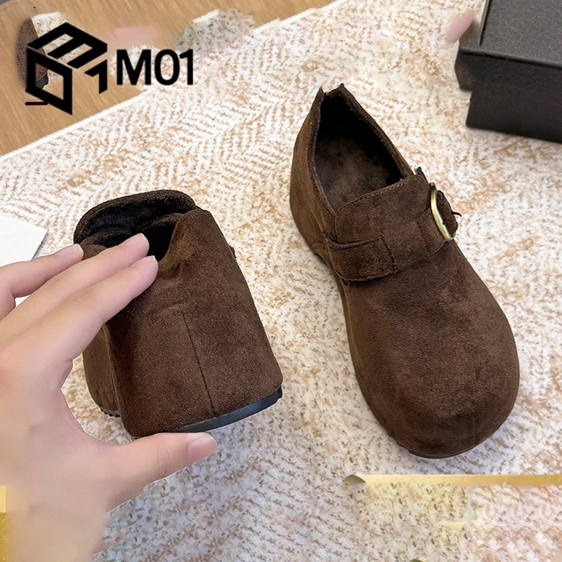 M01内增高勃肯鞋女款2025秋冬季新款复古休闲时尚加绒保暖豆豆鞋
