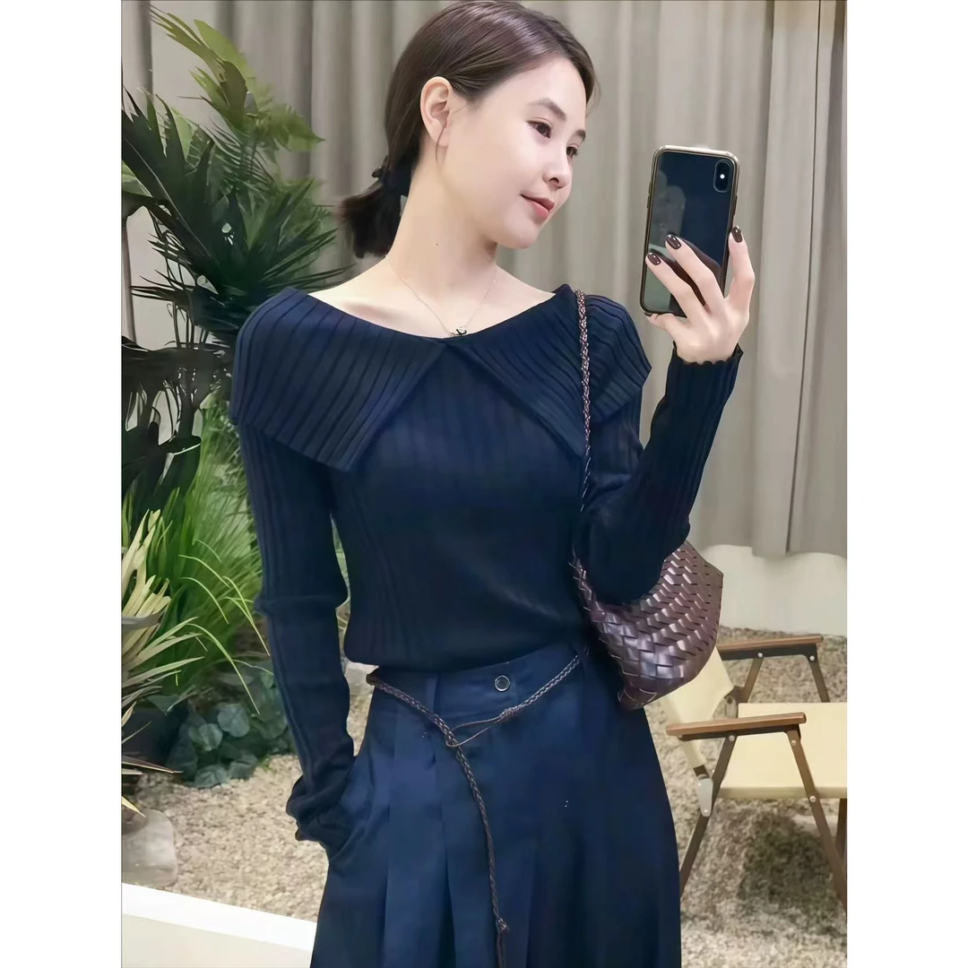 秋季一字肩毛衣针织衫女2025新款韩系早秋穿搭内搭打底衫针织上衣