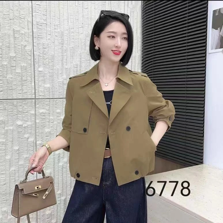 2025短外套气质休闲翻领显瘦女百搭复古红短款风衣6778