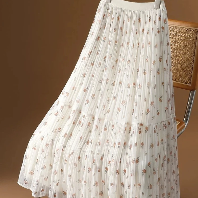 大摆网纱蛋糕裙碎花半身裙女春夏2025新款百搭气质仙女长裙百褶裙