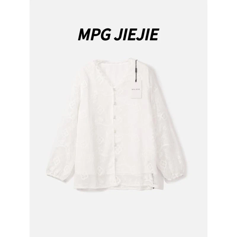 MPG JIEJIE【落花轻雨】25春夏蕾丝衬衫长袖白色洋气时尚百搭开衫